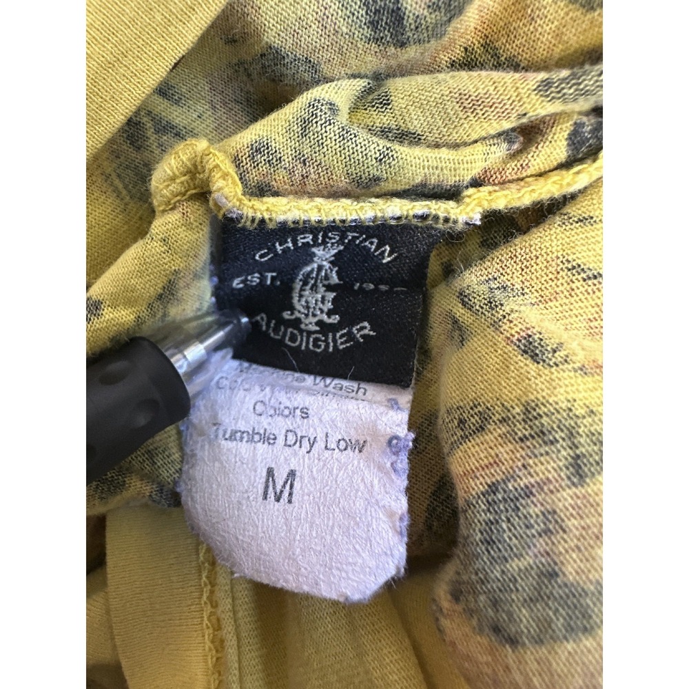 Christian Audigier Y2K Graphic Tee Leopard Crown Wings Yellow Top M Tattoo Art - Picture 15 of 16